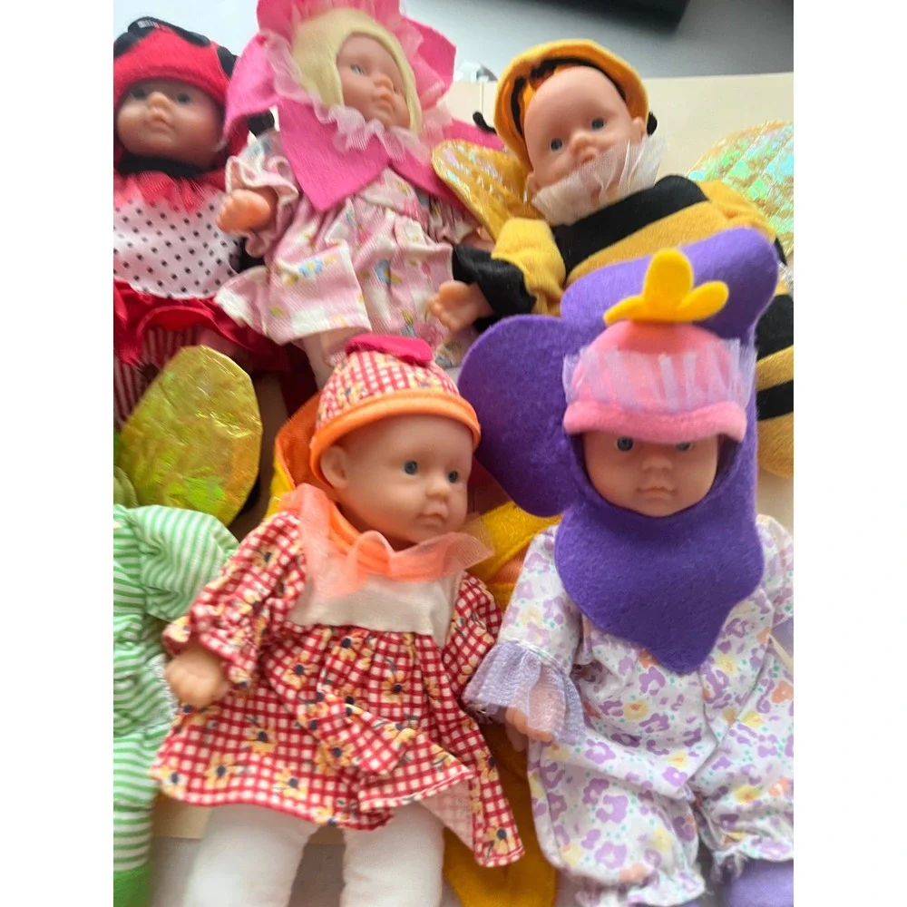 Lot of 6 Garden Baby Dolls Ladybug Bee Frog Flower Costumes Soft Body 9 Inch